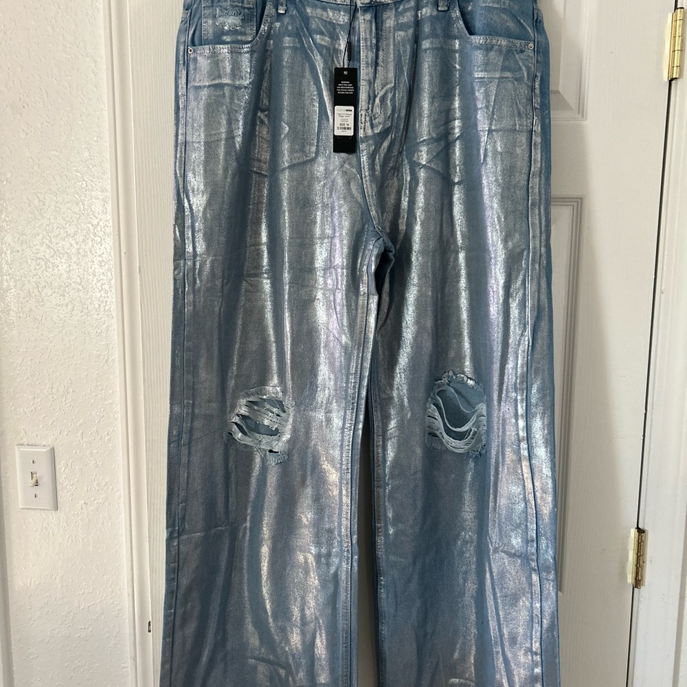 Metallic Silver Distressed Jeans